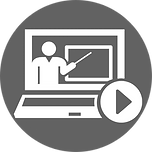 icon with MacBook featuring teacher giving a presentation